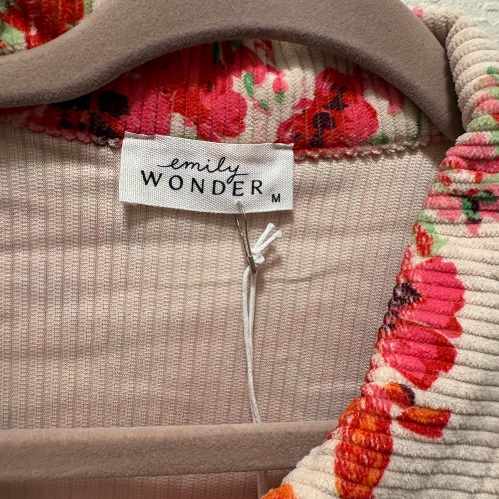 Women's Floral Corduroy Jacket - Pink and Red - Picture 2 of 2